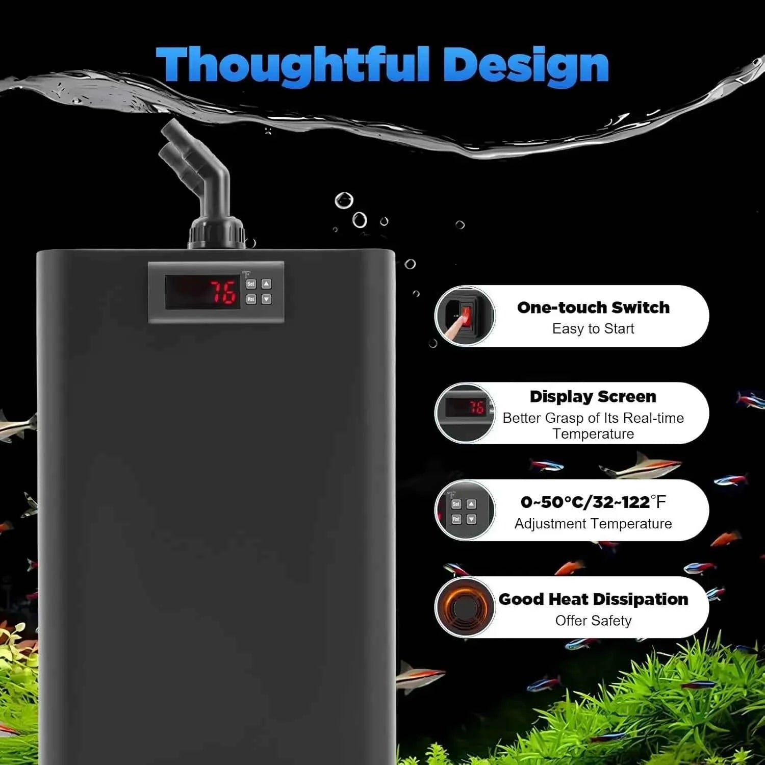 Aquarium Chiller 42 Gal, 1/10HP Water Chiller Machine, Fish Tank Cooler with Temperature Control 32-122℉, for Axolotl Seawater F