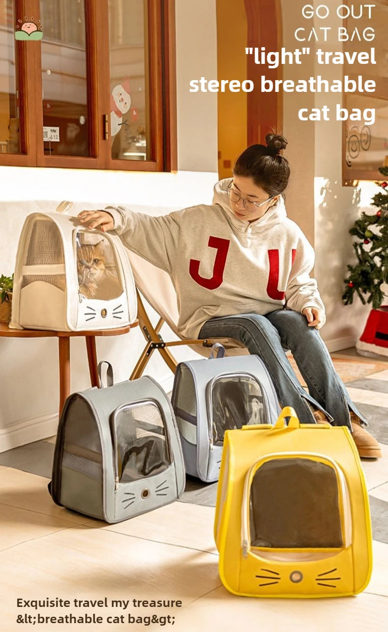 Cat Bag Outing Travel Pet Backpack Cabin Cat Schoolbag Shoulder Cage Multifunctional Bag Car Folding Soothing Anti-scratch - Play Paws Toys