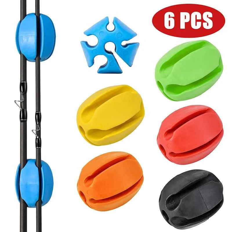6 PCS Silicone Fishing Rod Holder Ball Straps 5 Hole Lightweight Fishing Tackle Ties Organizer Storage Racks Fishing Accessories