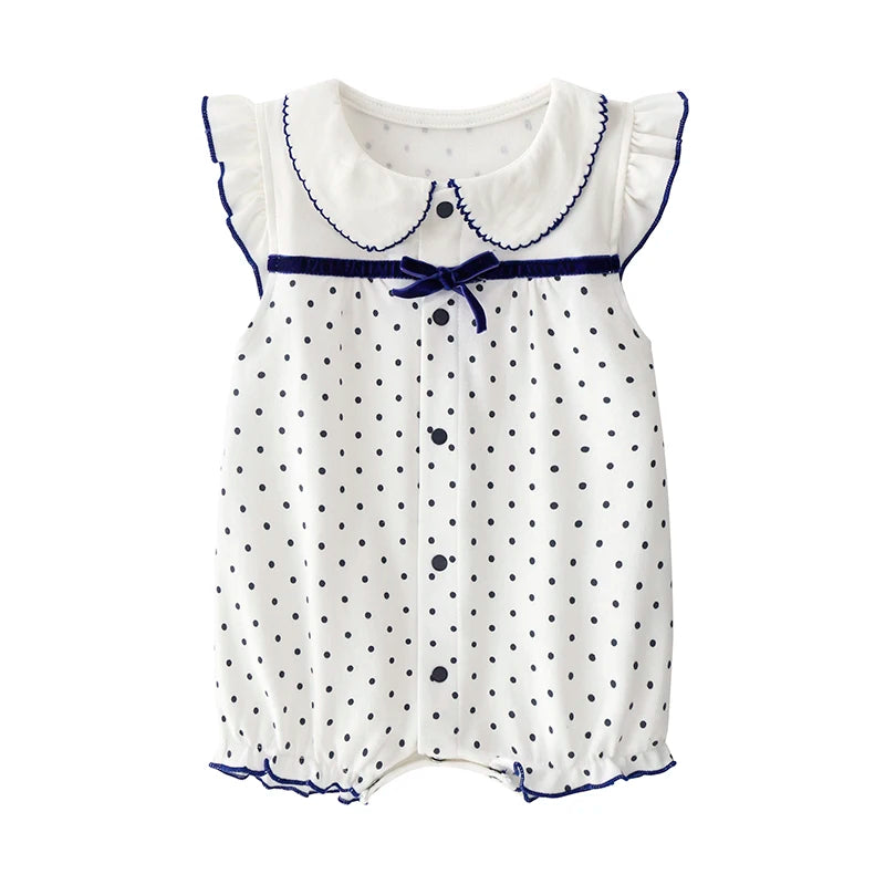 Baby jumpsuit summer newborn pure cotton flying sleeve harem newborn baby girl clothes thin women's summer clothing