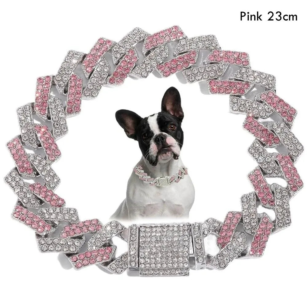 Creative Gift Link Chain Dog Diamond Chain Collar Inlaid Rhinestone Hip Hop Link Chain Necklace Bling 15mm Pet Crystal Necklace