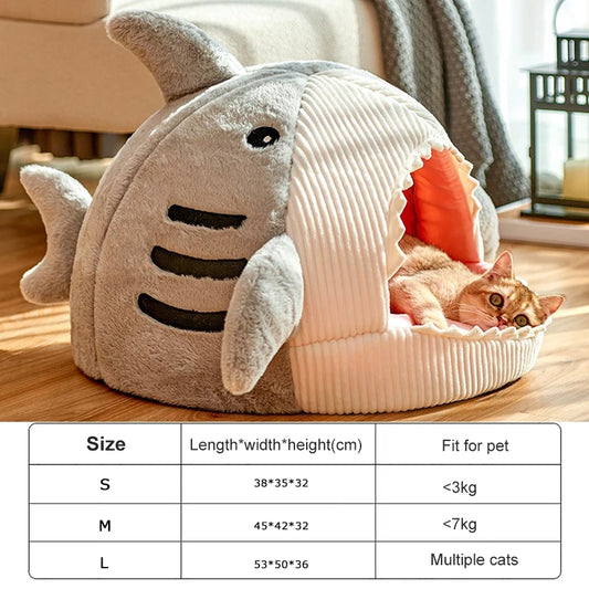 Winter Warm Pet Beds Shark Cat Mat Semi-Closed Pillow Puppy Nest Thicken Kittens Basket Cushion Pillow Mat Dogs Cats House Goods - Play Paws Toys