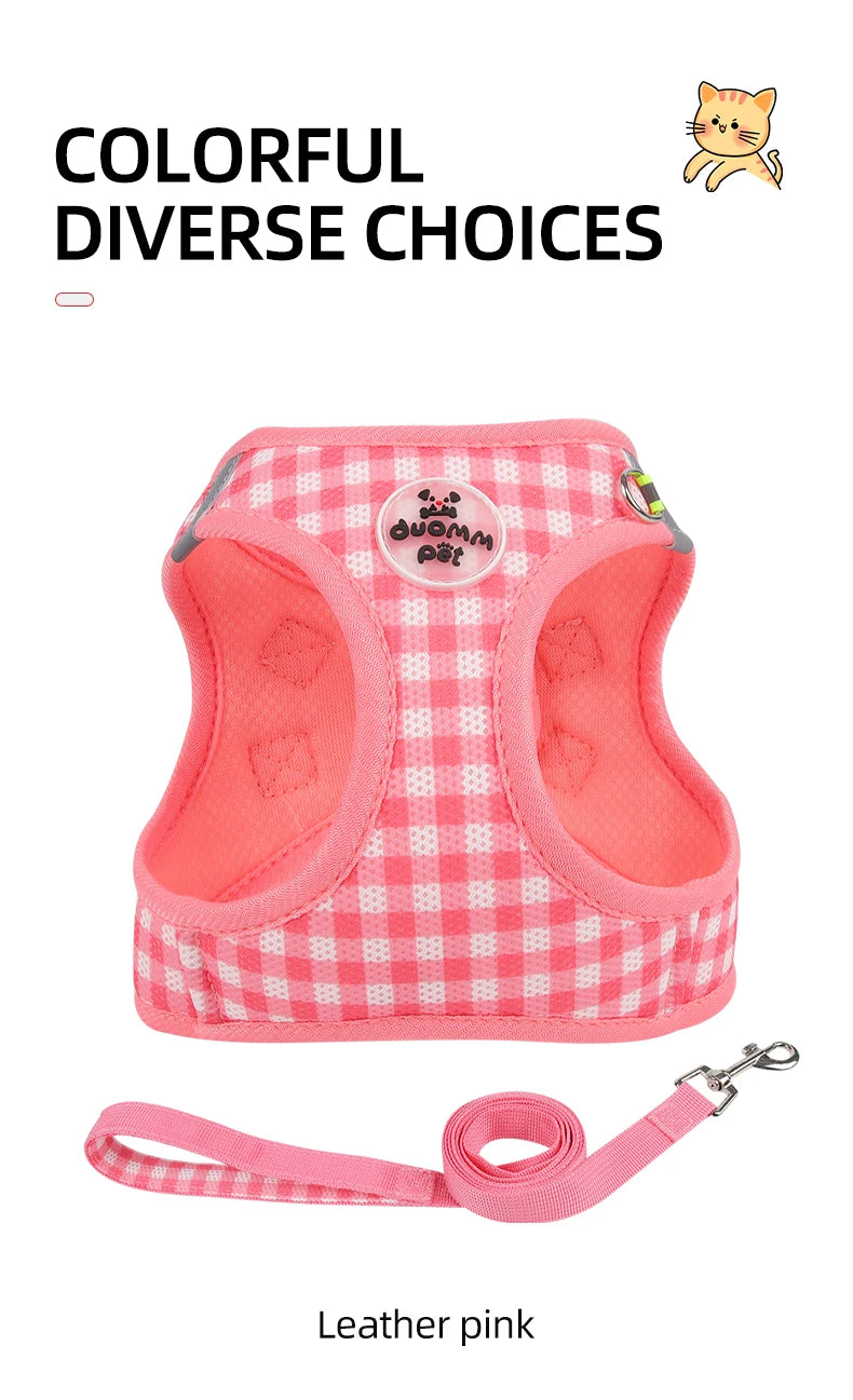 Checked Harness Small Medium-Sized Dog Cat Reflective Breathable Dog Lead Teddy Step In Bichon Pet Walking Harness Leash Rope