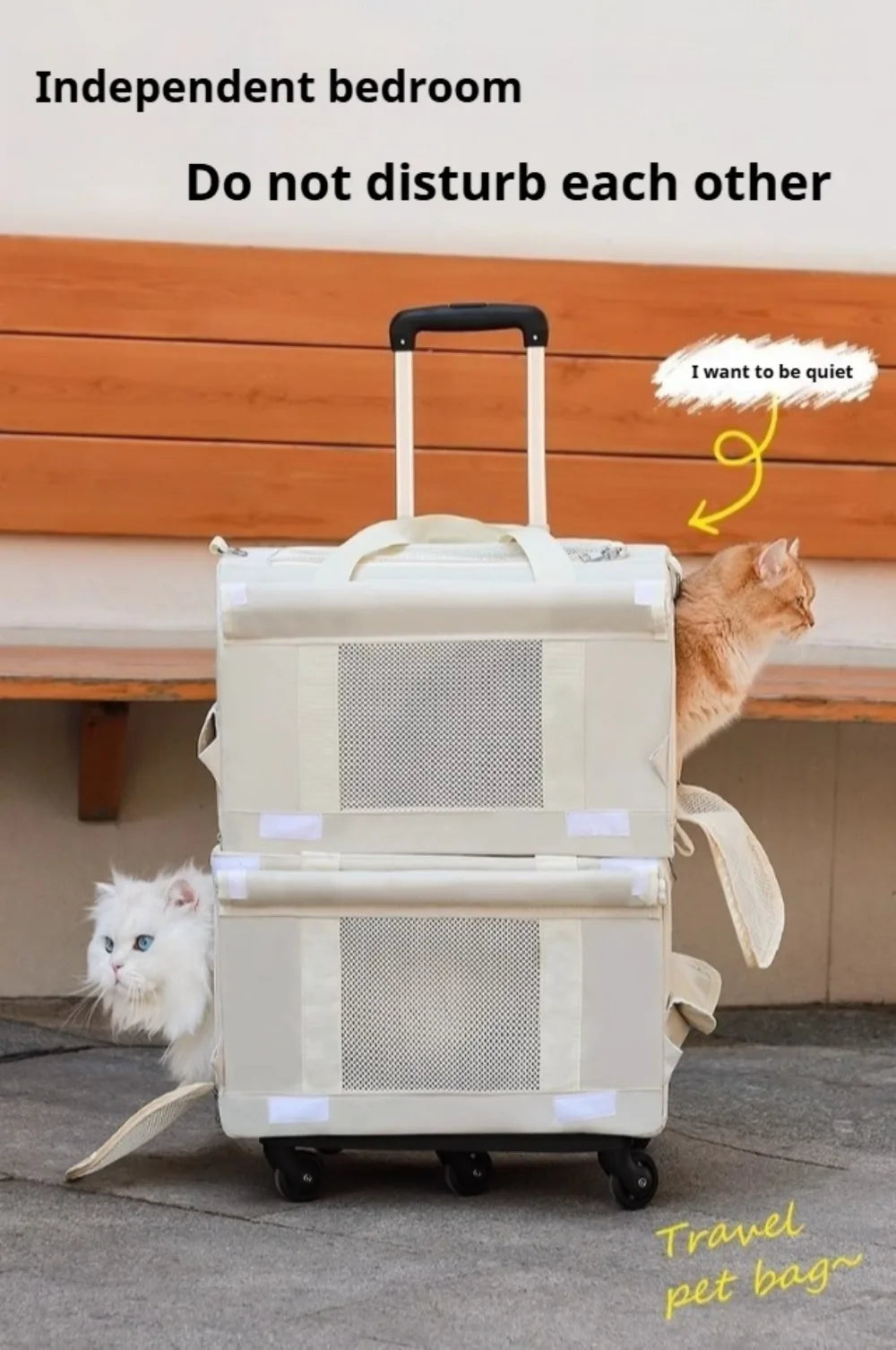 Double Layer Breathable Pet Carrier with Wheels Foldable Outdoor Travel Cat Trolley Case for Two Cats Portable Pet Trolley bag - Play Paws Toys