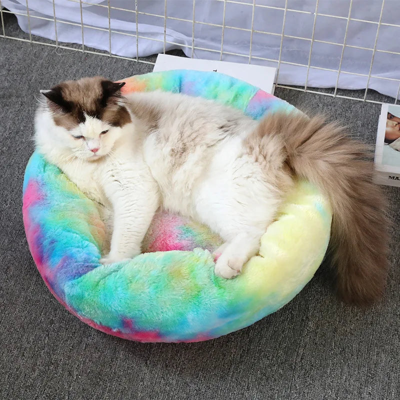 Super Soft Pet Cat Bed Plush Full Size Washable Calm Bed Donut Bed Comfortable Sleeping Artifact Suitable For Winter - Play Paws Toys