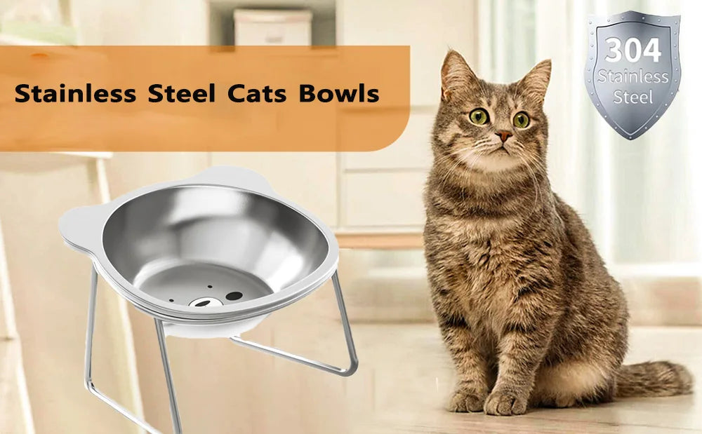 Stainless Steel Cat Bowls Raised Whisker Fatigue Relief Cat Plates Pet Water Dish Kitten Bowls Pet Bowls for Cats Food Bowls - Play Paws Toys