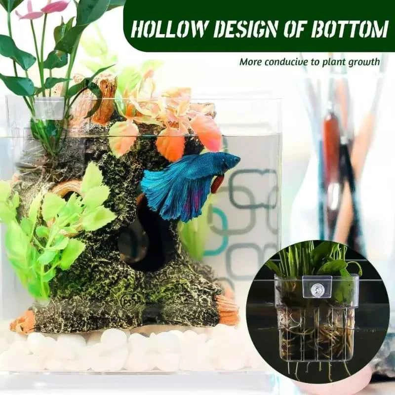 Aquarium Plant Basket Clear Plastic Aquatic Cup Wall Mounted Fish Tank Planters Water Grass Holder Aquascape Hang Decoration Pot