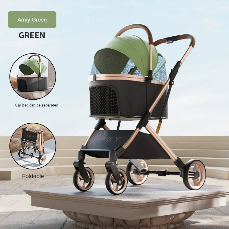 Detachable Pet Stroller Ultra-light Portable Outdoor Cat and Dog Stroller Aluminum Alloy Frame Four-wheel Shock Absorber - Play Paws Toys