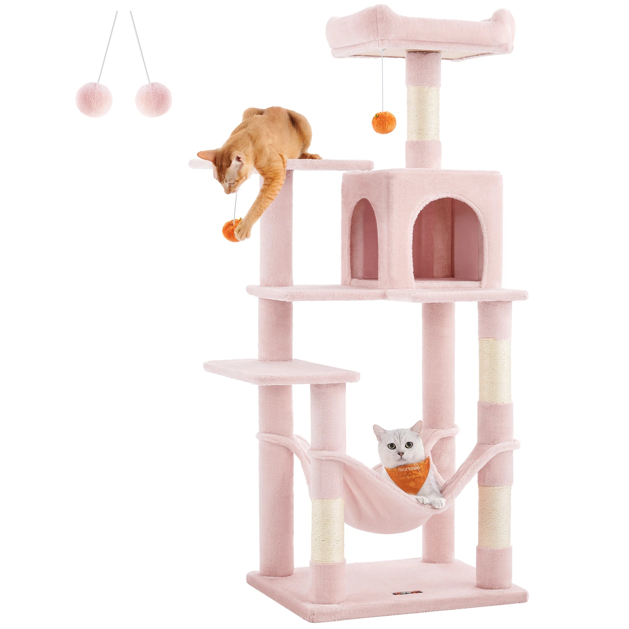 Feandrea Cat Tree, 55.1-Inch Cat Tower, Plush Multi-Level Condo with 4 Scratching Posts, 2 Perches, Hammock, Cave