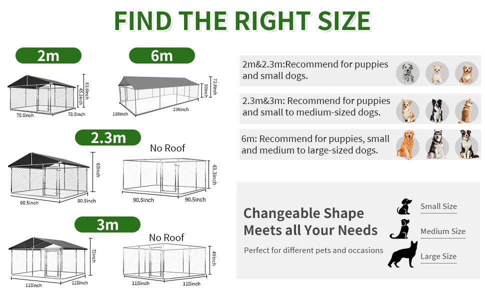 Outdoor Dog Fence, Heavy Duty Dog kennel, Pet Cage, Mesh Dog Cage Steel Fence with Safety Lock