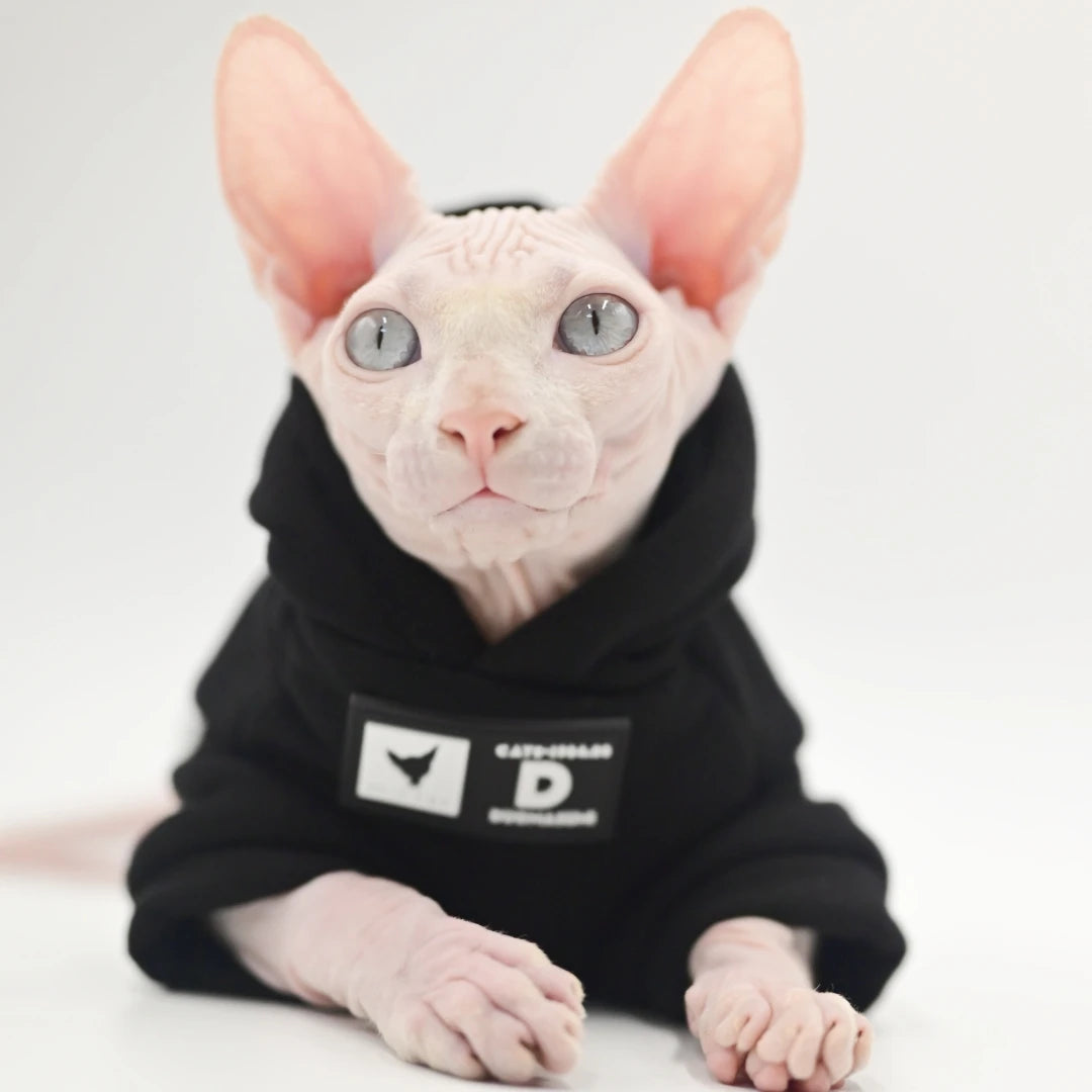 DUOMASUMI Cat Hoodie for Hairless Breeds - Fashion Spring/Fall Pullover for Sphynx, Devon Rex, Cornish Rex& Abyssinian Cats - Play Paws Toys