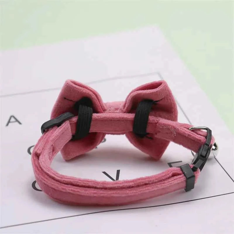 Velvet Cat Collar Solid Color Bowknot Puppy Chihuahua Collars with Bell Adjustable Safety Buckle Cats Bow Tie Pets Accessories