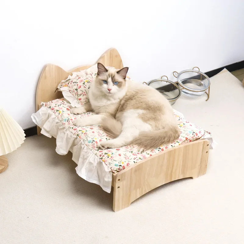 summer and winter four-season universal floor-standing wooden removable and washable princess bed cat bed - Play Paws Toys