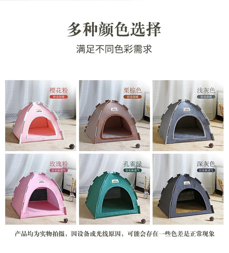 Pet Tent Bed Removable Cat Sofa Basket Canvas Semi-enclosed Cat House Dog Cave Hut Cat Sleeping Bed for Room Decor Pet Supplies - Play Paws Toys