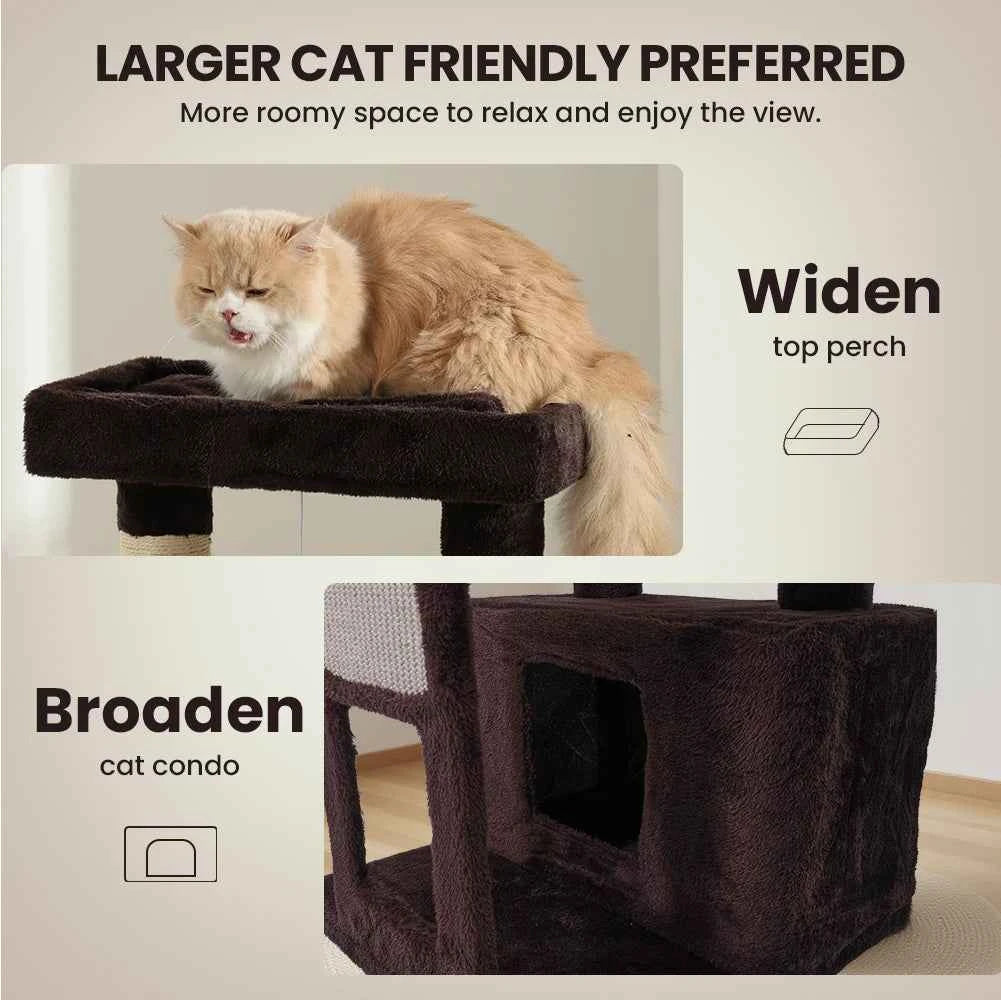 51 In Multi-Level Cat Tree Tower Space Saving Indoor Cat Playhouse with Scratching Board Cozy Condo Durable Plywood Construction