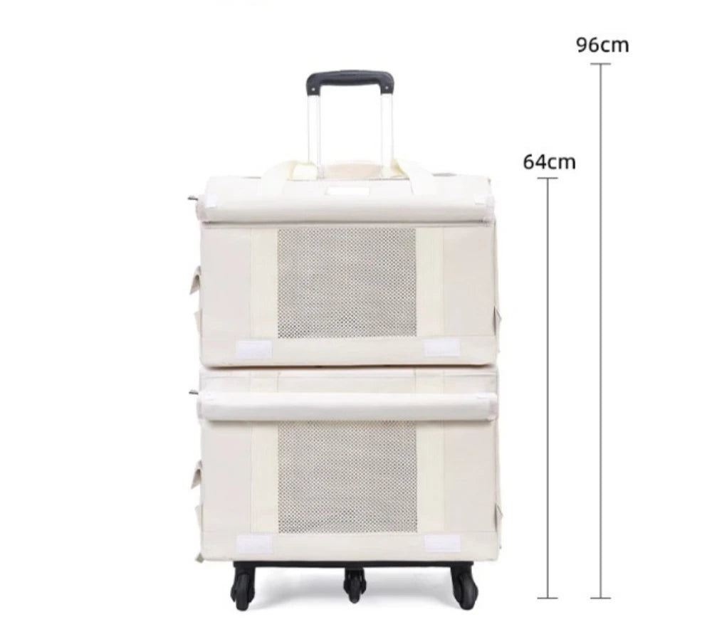 Double Layer Breathable Pet Carrier with Wheels Foldable Outdoor Travel Cat Trolley Case for Two Cats Portable Pet Trolley bag - Play Paws Toys