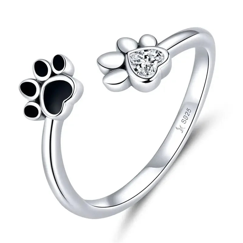 WOSTU 925 Sterling Silver Cat Pet Adjustable Rings For Women Animal Dog Open Ring Family Daughter Birthday Jewelry Girl Gift