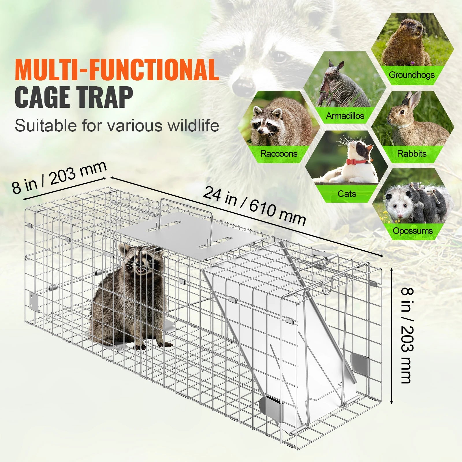 SucceBuy Live Animal Cage Trap Humane Cat Rodent Control Folding with Handle for Stray Cat Rabbits Squirrels Raccoons Groundhogs - Play Paws Toys