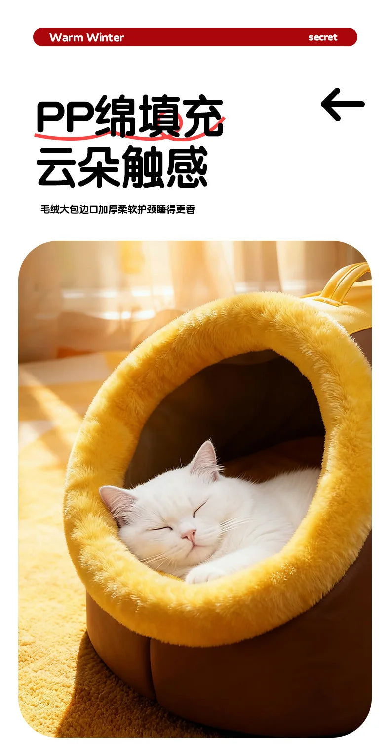Winter Closed Cat Bed Leather Handheld Pet Bed Small Dog Bed Thickened and Fleece-Lined Warm Cat Sleeping Mat - Play Paws Toys