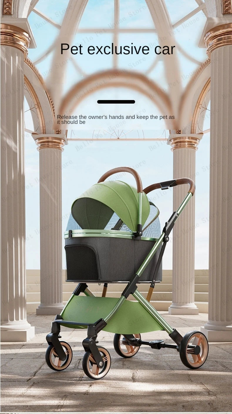 Detachable Pet Stroller Ultra-light Portable Outdoor Cat and Dog Stroller Aluminum Alloy Frame Four-wheel Shock Absorber - Play Paws Toys