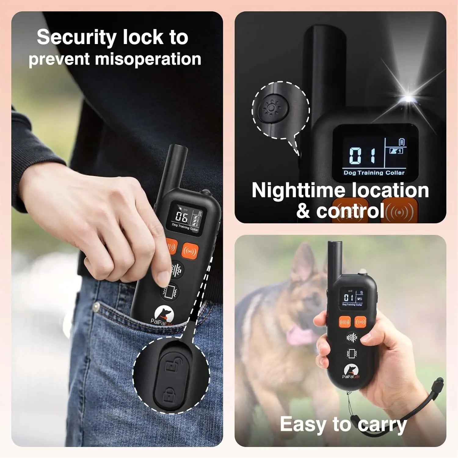 No Shock Dog Training Collar with Remote 3300ft , Rechargeable E-Collar with Ultrasonic / Vibration /Beep No Prongs For All Dogs