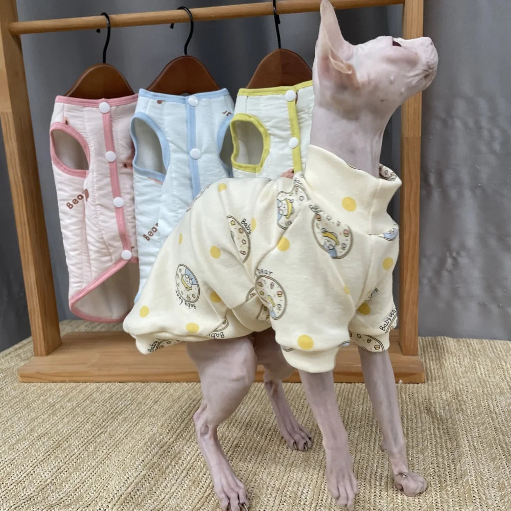 High-neck Cotton Spring Autumn Coat for Cat Soft Undershirt for Sphynx Cat in Winter Sweet Purple Beige Loungewear for Kittens - Play Paws Toys