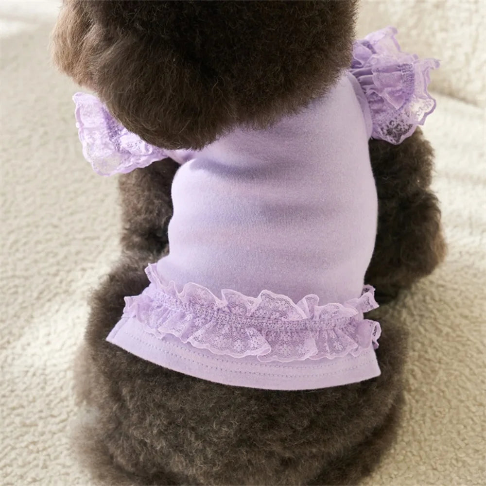 Pet Supplies Lace Pet Summer Vest Soft Flying Sleeve Cat Base Skirt Breathable Dog Clothes Puppy