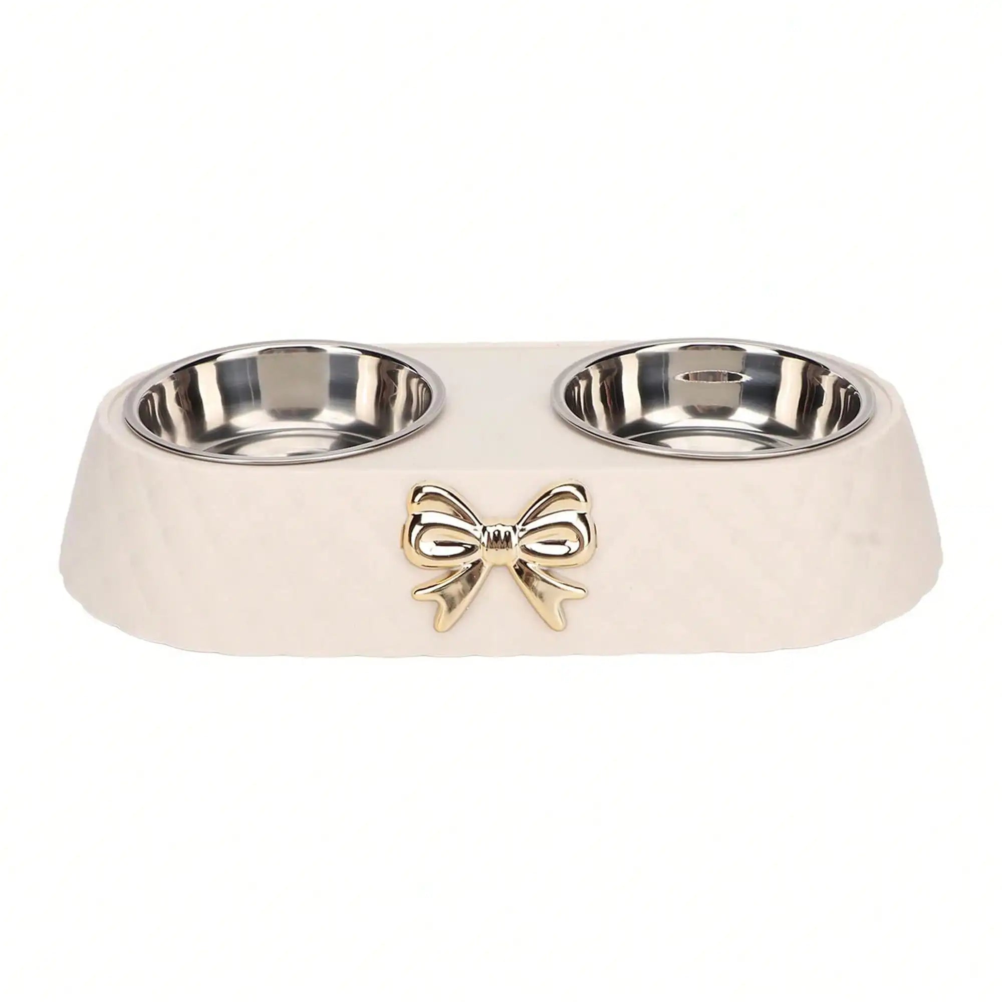 Double Stainless Steel Pet Bowl for Cats and Small Dogs, Food and Water Bowl Set with Anti-Slip Base and Cute Bow Accent