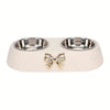 Double Stainless Steel Pet Bowl for Cats and Small Dogs, Food and Water Bowl Set with Anti-Slip Base and Cute Bow Accent