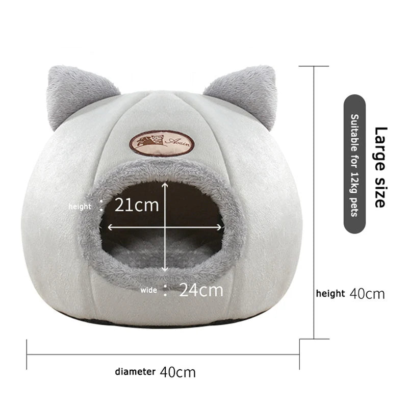 Winter Warm And Cold Proof Cat Bed Cozy Cat Cave Bed Cat Tent With Removable Cushion Pillow Cat Head Shape Cute Pet Supplies - Play Paws Toys