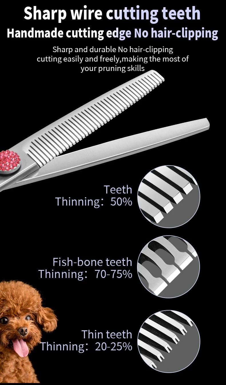Fenice 6.5/7.0 inch High-end JP440C Alloy Steel Diamond Screw Grooming for Dogs Scissors Shears Kit for Dog Groomers