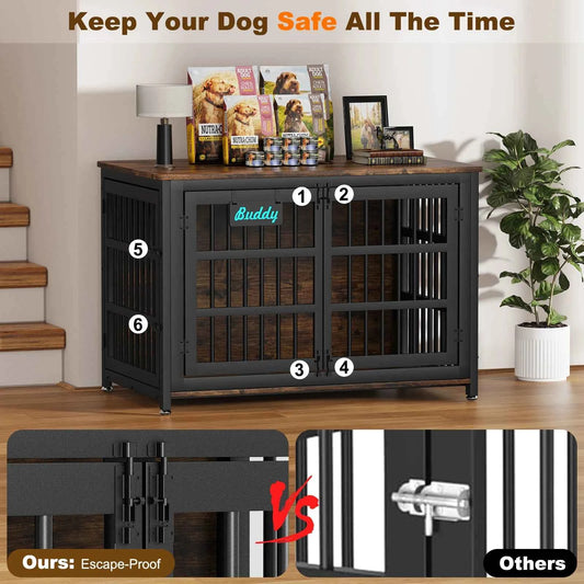Dog Crate Furniture with Casters,Heavy Duty Dog Kennel Indoor for Large and Medium Dogs,Decorate House as TV Stand,Bedside Table