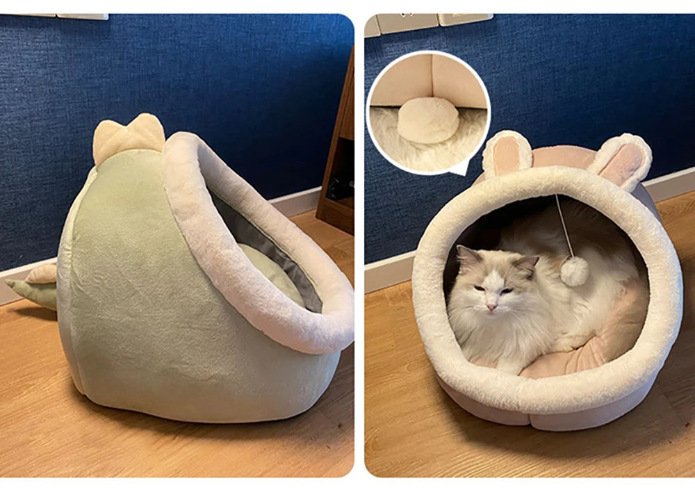 Deep Sleep Cat Bed Cartoon Pet Bed Foldable Removable Washable Pet Sleeping Bed for Small Dog Mat Bag Cave Cats Bed - Play Paws Toys