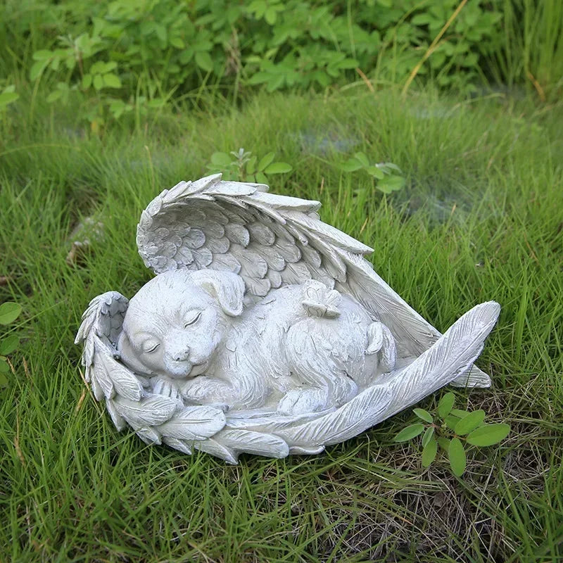 Pet Tombstone Dog Cat Tombstone Memorial Stone Personalized Memorial Stone Resin Statue Creative Angel Dog Cat Ornament