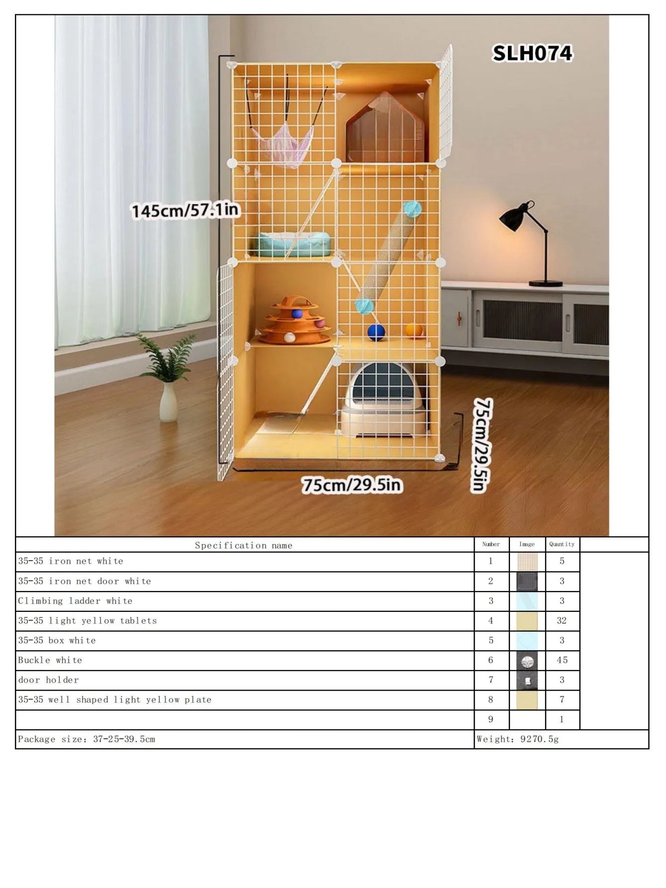 Cat Cage, Cat Villa, Yellow Cage, Natural Wood Color Pet Cage, Free Assembly, Multi-Cat, Space-Saving, Three-Layer Iron Mesh Cage, Household Cat Cabinet - Play Paws Toys