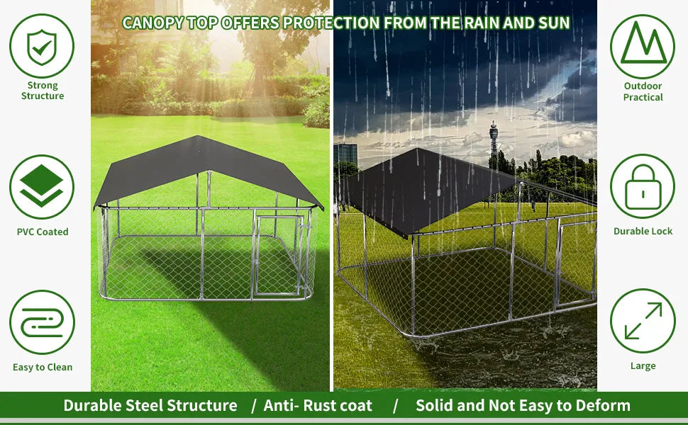 Outdoor Dog Fence, Heavy Duty Dog kennel, Pet Cage, Mesh Dog Cage Steel Fence with Safety Lock