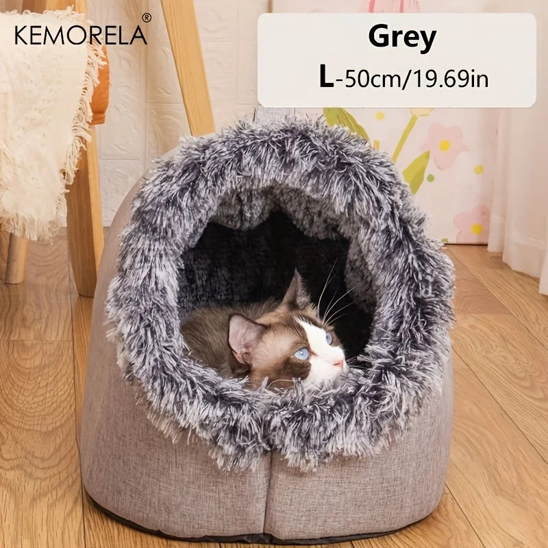 KEMORELA Winter Cat Bed Self-Warming Puppy House Cozy Cat Sleeping Cave Beds Indoor Kitten Nest Kennel Hut for Small Medium Cats - Play Paws Toys