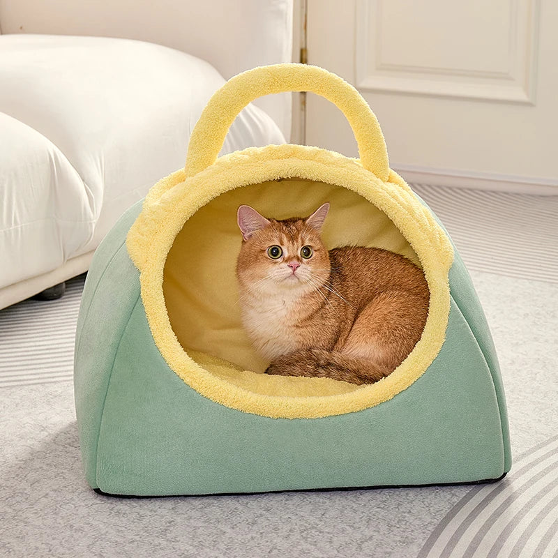 Cute Cat Beds for Indoor Cats Large Cat Cave Bed with Removable Washable Cushioned Pillow, Cozy Kitten Tent with Non-Slip Bottom - Play Paws Toys