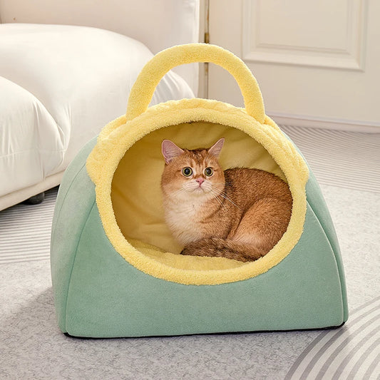 Cute Cat Beds for Indoor Cats Large Cat Cave Bed with Removable Washable Cushioned Pillow, Cozy Kitten Tent with Non-Slip Bottom - Play Paws Toys