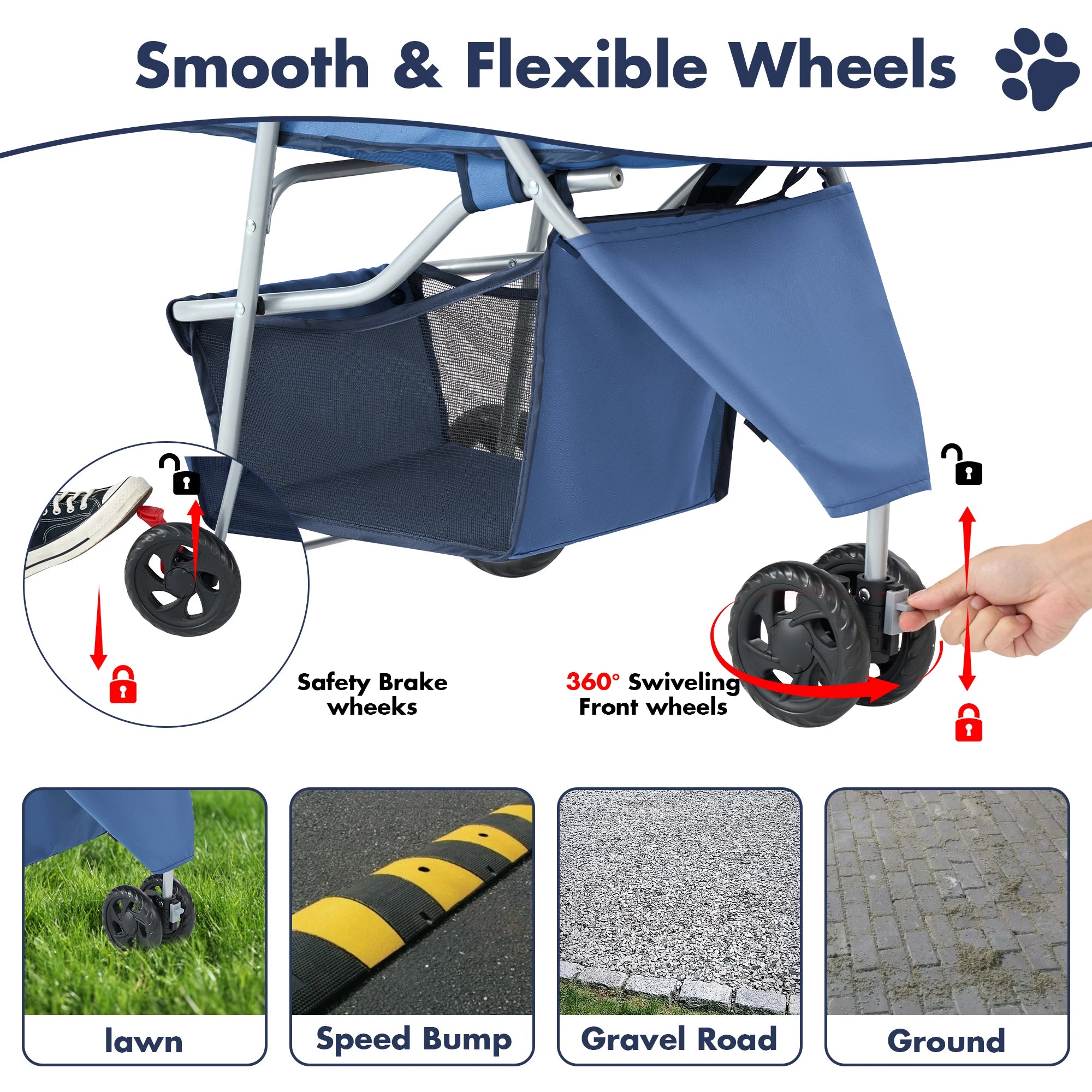 JHK 3 Wheels Foldable Pet Stroller for Small Dogs and Cats Stroller with Mesh Windows Storage Basket Cup Holder for Outdoor Use - Play Paws Toys
