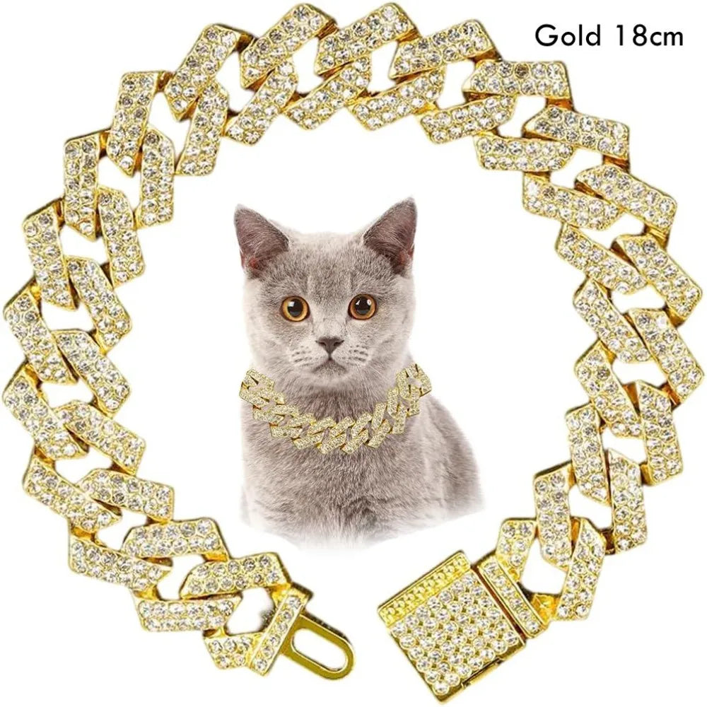 Creative Gift Link Chain Dog Diamond Chain Collar Inlaid Rhinestone Hip Hop Link Chain Necklace Bling 15mm Pet Crystal Necklace