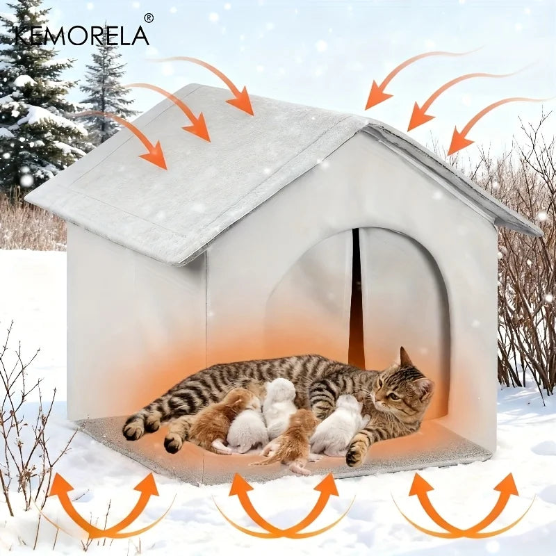 KEMORELA Large Winter Outdoor Cat House & Dog Kennel with Insulated Plush Interior, Easy Assembly,Durable Oxford Fabric for Cats - Play Paws Toys