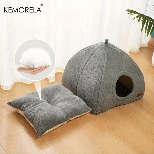 KEMORELA Winter Thickened Indoor Cat Bed 2-in-1 House Tent with Detachable Washable Soft Cushion Pillow Unassembled 2025 Model - Play Paws Toys