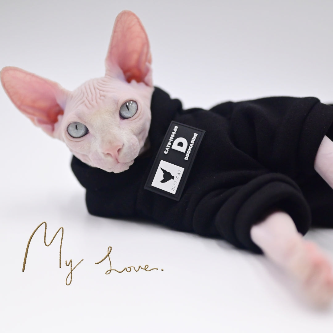 DUOMASUMI Cat Hoodie for Hairless Breeds - Fashion Spring/Fall Pullover for Sphynx, Devon Rex, Cornish Rex& Abyssinian Cats - Play Paws Toys