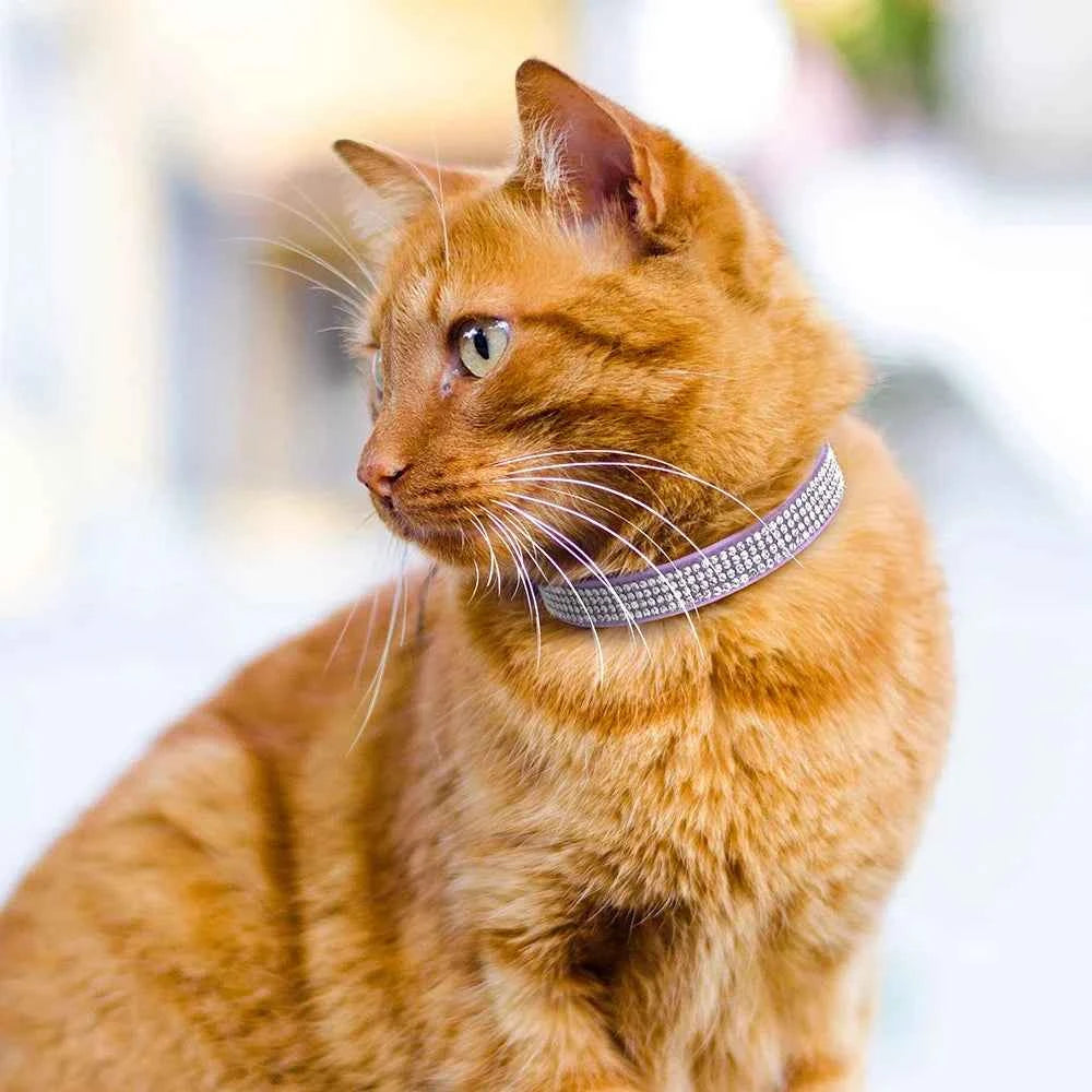 Soft Pink Suede Leather Cat Collar - Bling Rhinestone Design with Bell, Safety Breakaway & Adjustable XS/S for Cats & Puppies
