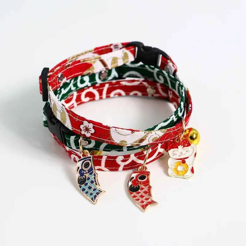 Adjustable Koi Bell Pendant Lucky Cat Collar Japanese Necklace Accessories Pet Supplies