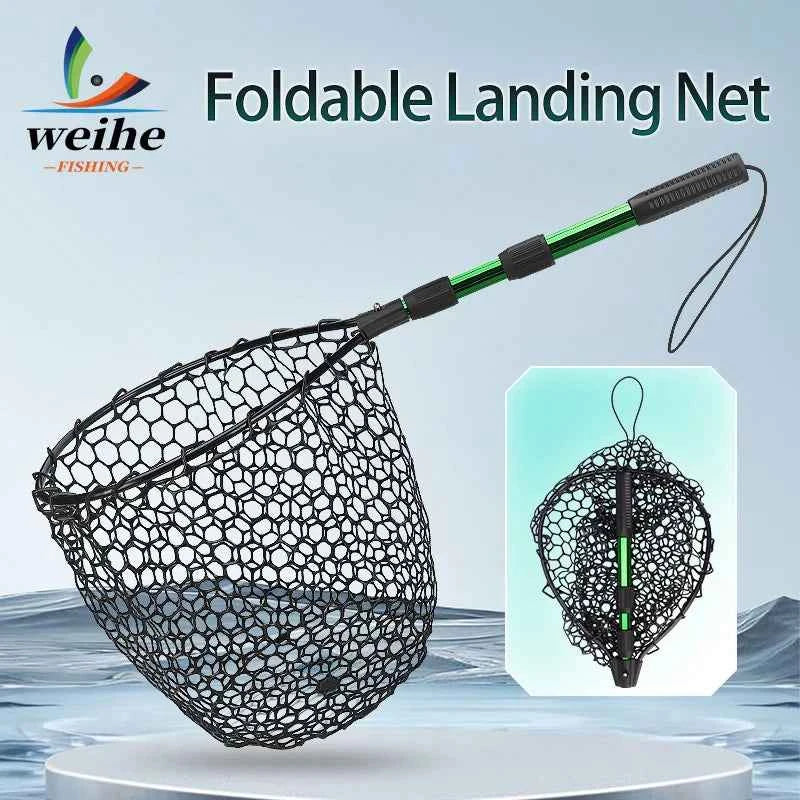 WEIHE 1pcs folding net 16# aluminum alloy net rod silicone net pocket telescopic net stream