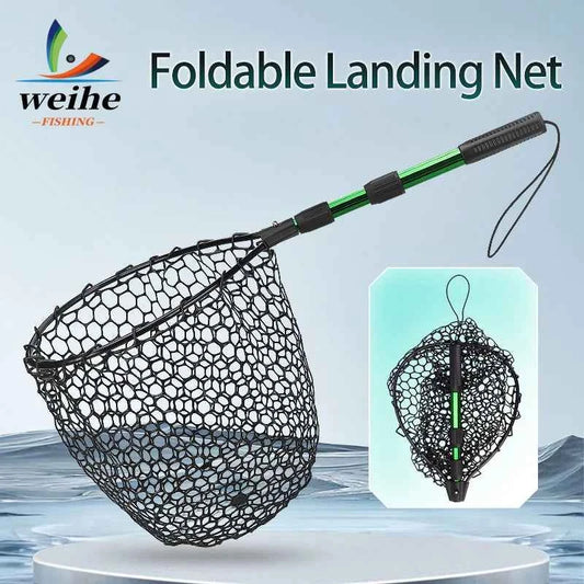 WEIHE 1pcs folding net 16# aluminum alloy net rod silicone net pocket telescopic net stream