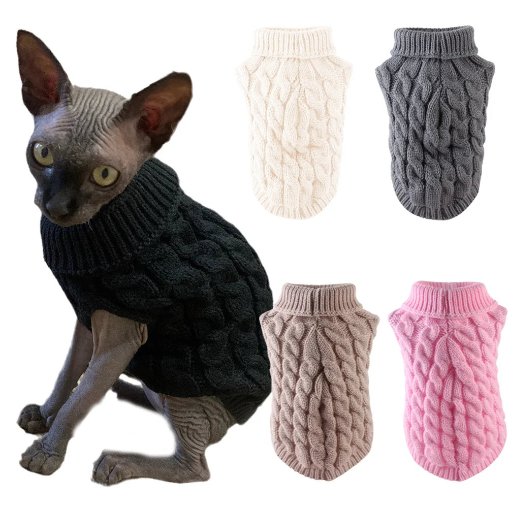 Warm Knitted Sphynx Cat Sweater Winter Pet Clothes for Cats mascotas Clothing Katten Kedi Kitten Puppy Pullovers ropa para gatos - Play Paws Toys