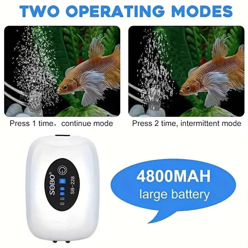 Rechargeable USB Fish Tank Air Pump 4800mAh Battery Silent Oxygen Pump with 1M Tube for Aquarium Outdoor Breeder Tanks Portable